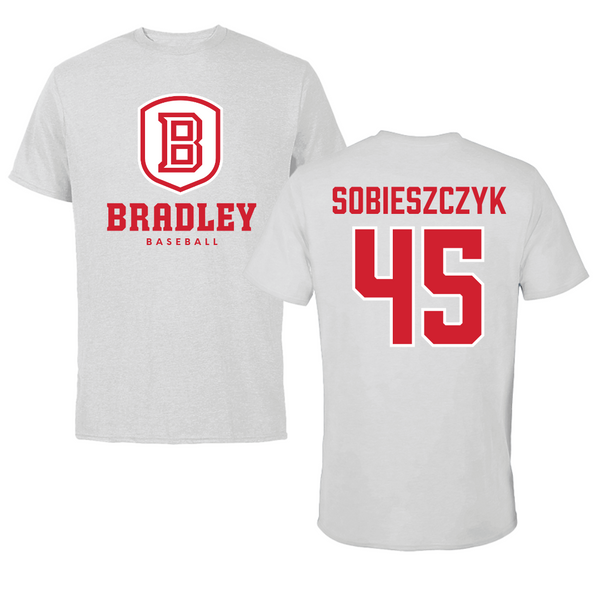Bradley University Baseball Gray Performance Tee - #45 Isaac Sobieszczyk