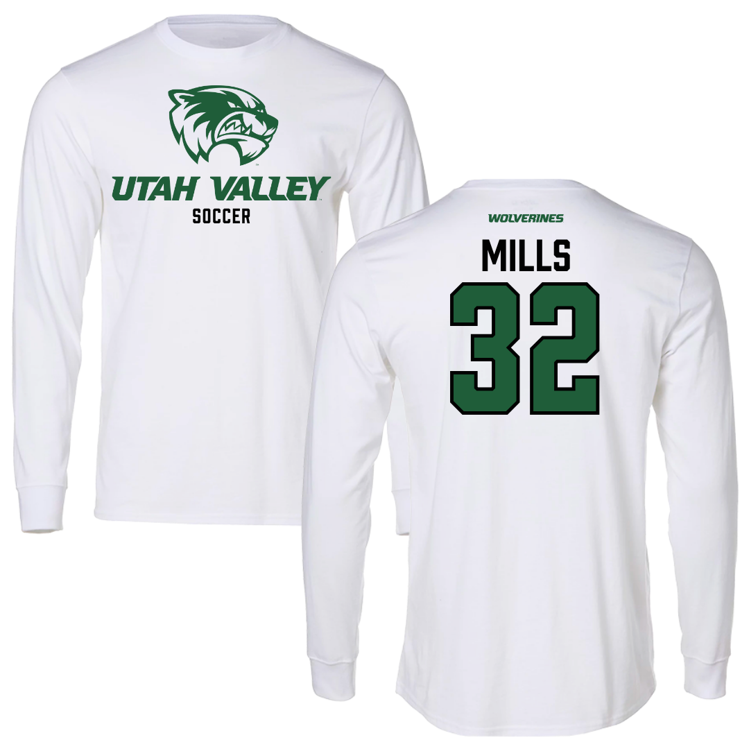 Utah Valley University Soccer White Long Sleeve - #32 Aden Mills
