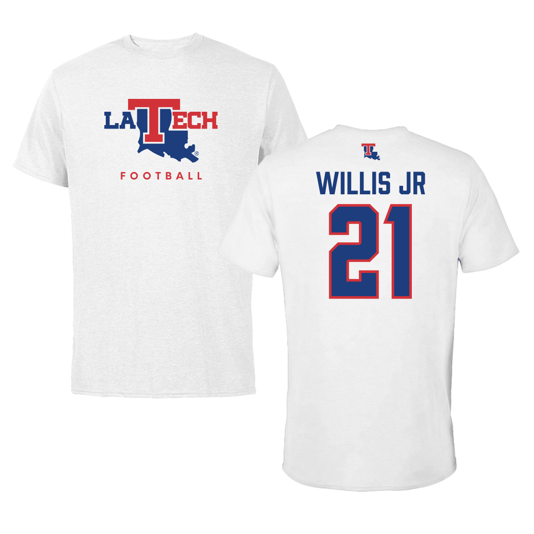 Louisiana Tech University Football White Performance Tee - #21 Keith Willis Jr