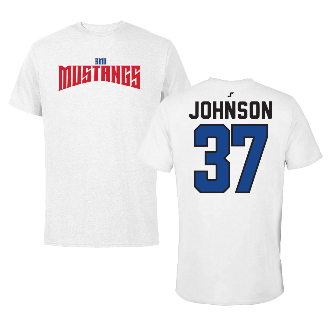 Southern Methodist University Soccer White Classic Tee - #37 Chance Johnson