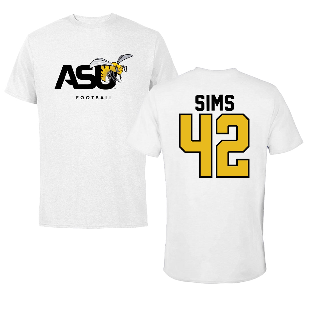 Alabama State University Football White ASU Tee - #42 Tashaun Sims