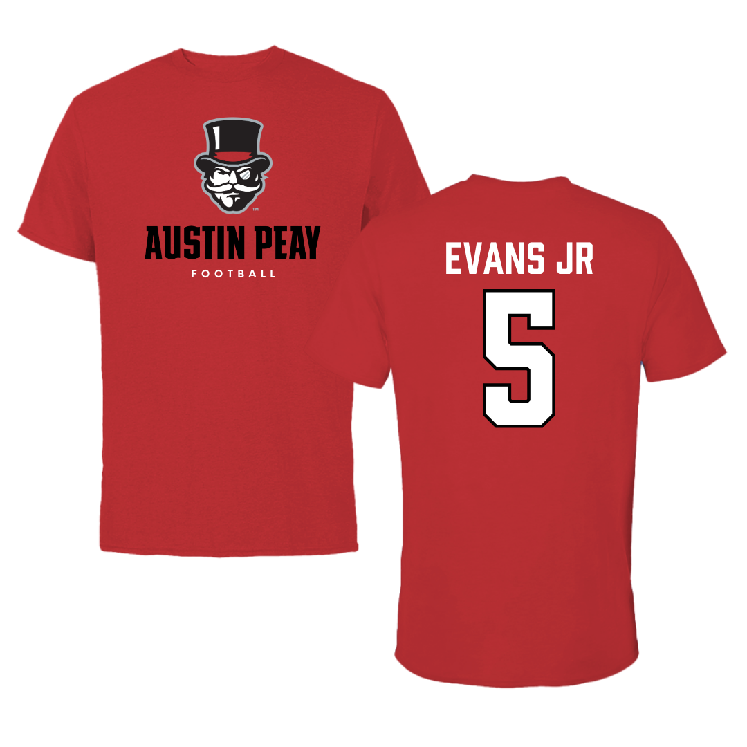 Austin Peay State University Football Red Mascot Performance Tee - #5 CJ Evans Jr