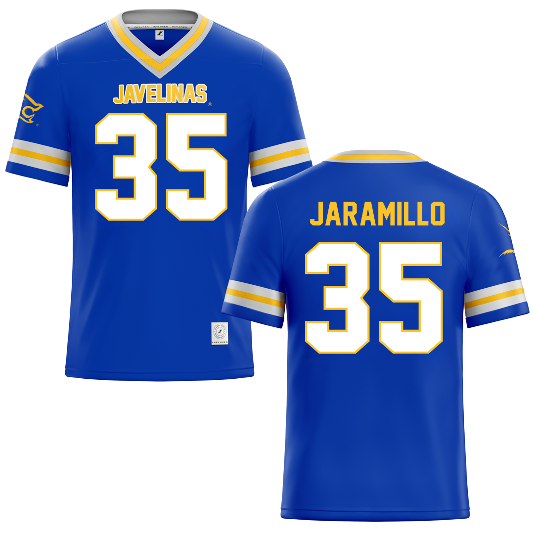 Texas A&M University-Kingsville Blue Football Jersey - #35 Luis Jaramillo