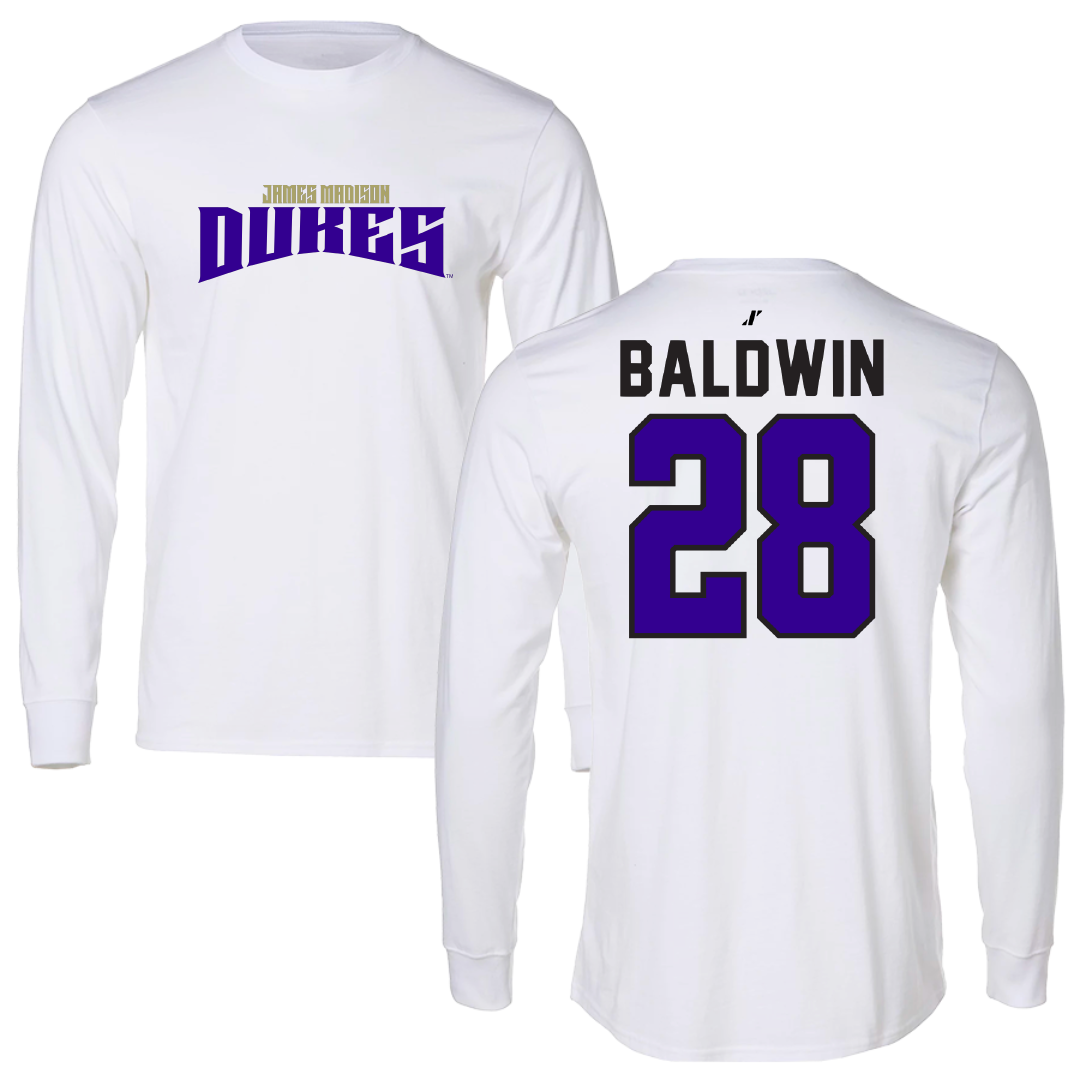 James Madison University Football White Classic Long Sleeve - #28 Ke'Marion Baldwin