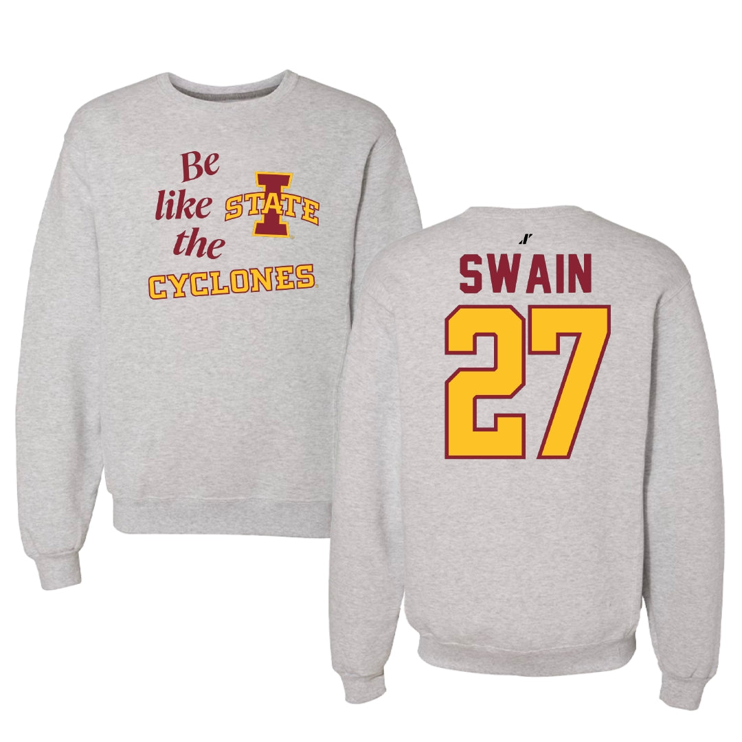 Iowa State University Softball Light Gray Be Like Us Crewneck - #27 Saya Swain