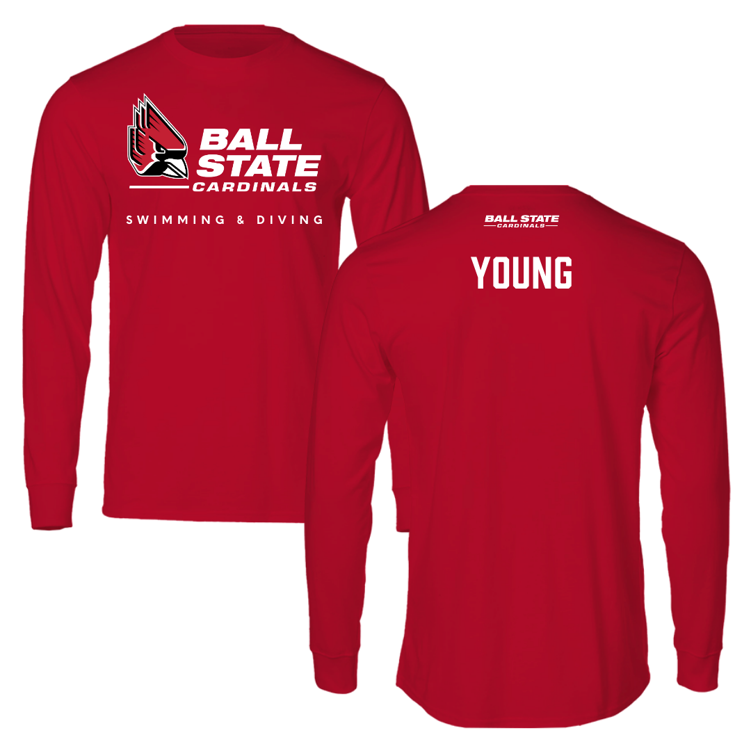 Ball State University Swimming & Diving Red Performance Long Sleeve - Mason Young