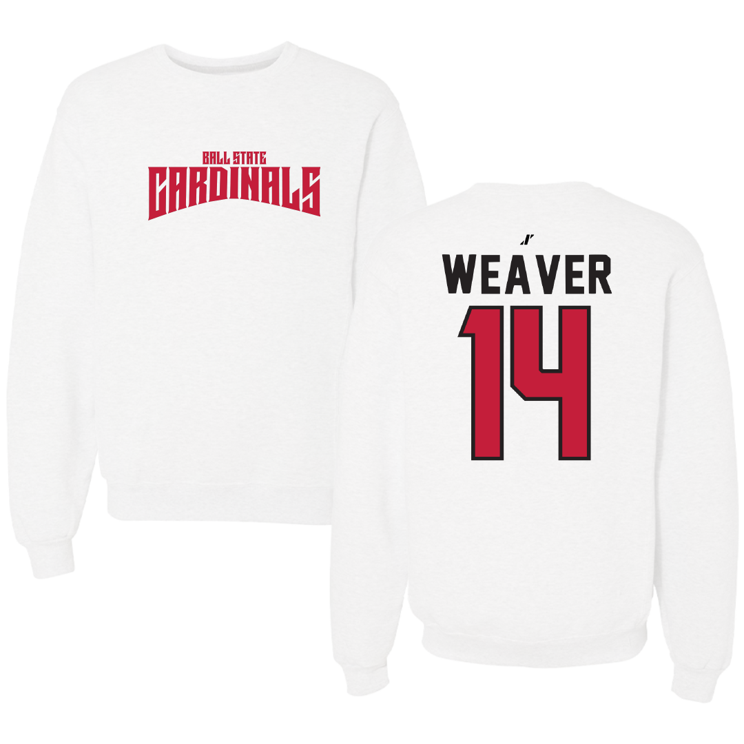 Ball State University Softball White Classic Crewneck - #14 Maddie Weaver
