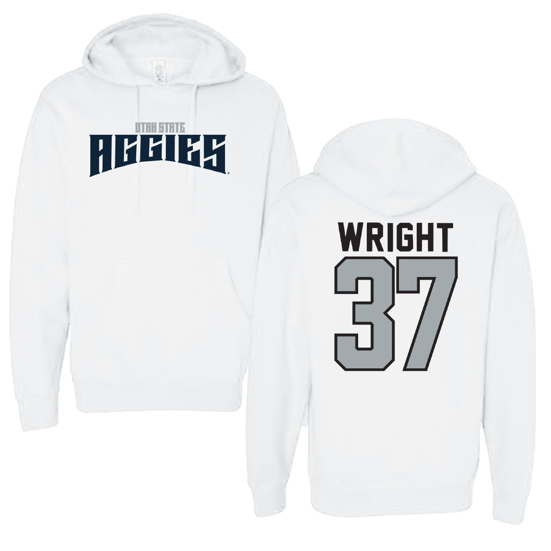 Utah State University Football White Classic Hoodie - #37 Jaeden Wright
