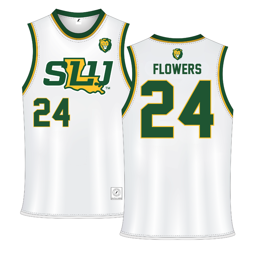 Southeastern Louisiana University White Basketball Jersey - #24 Dijone' Flowers