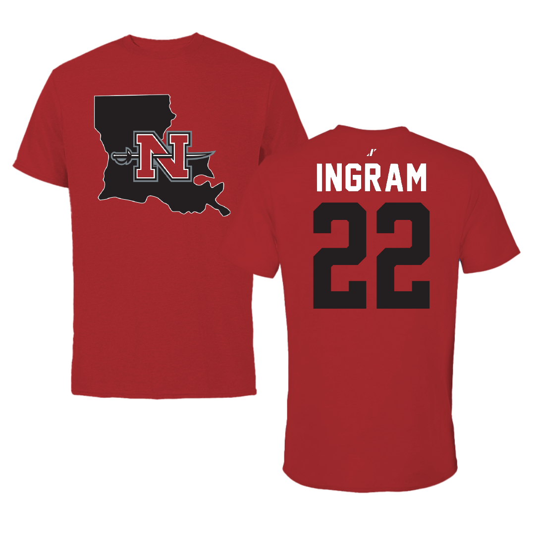 Nicholls State University Soccer Canvas Red State Tee - #22 Kori Ingram