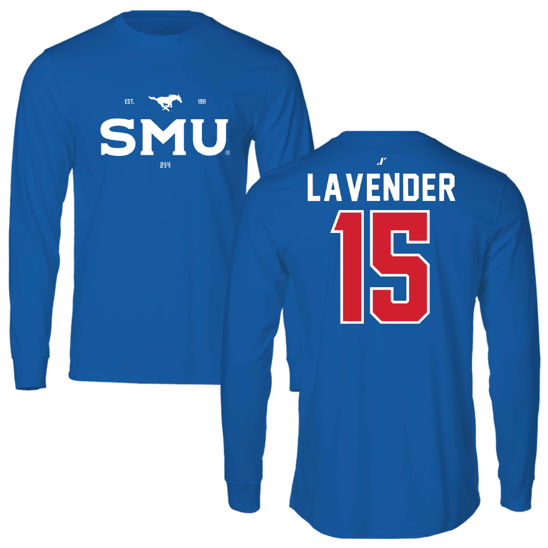 Southern Methodist University Football Blue General Long Sleeve - #15 Jaxson Lavender