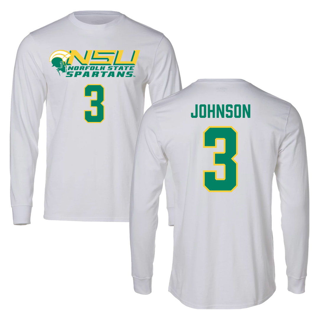 Norfolk State University Basketball White Performance Long Sleeve - #3 Diamond Johnson