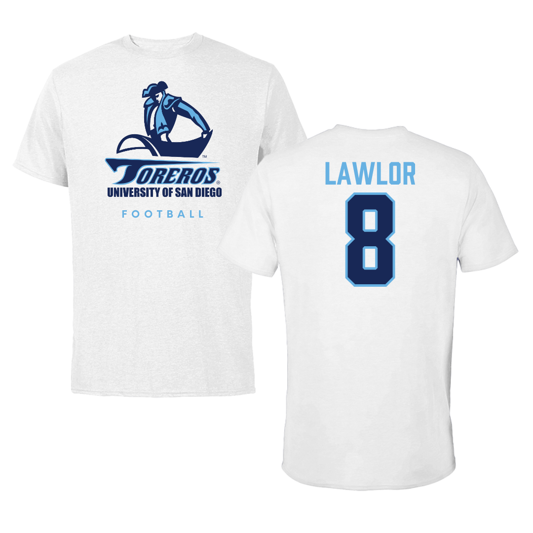 University of San Diego Football White Performance Tee - #8 Conor Lawlor