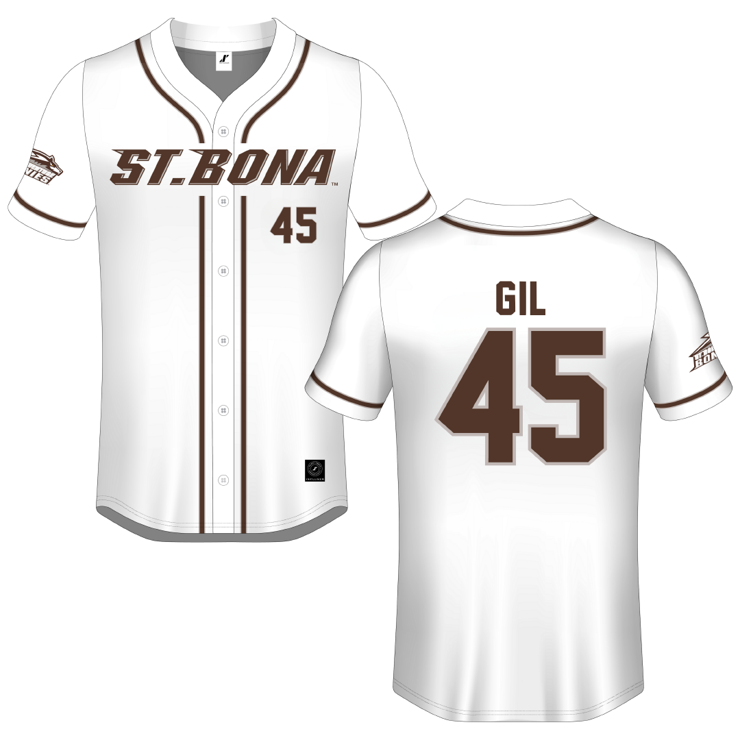 St. Bonaventure University White Button-Down Jersey - #45 Samuel Gil