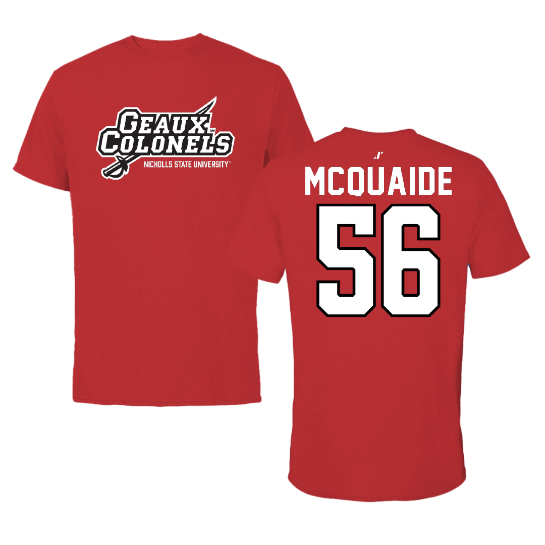 Nicholls State University Football Red General Performance Tee - #56 Pat McQuaide