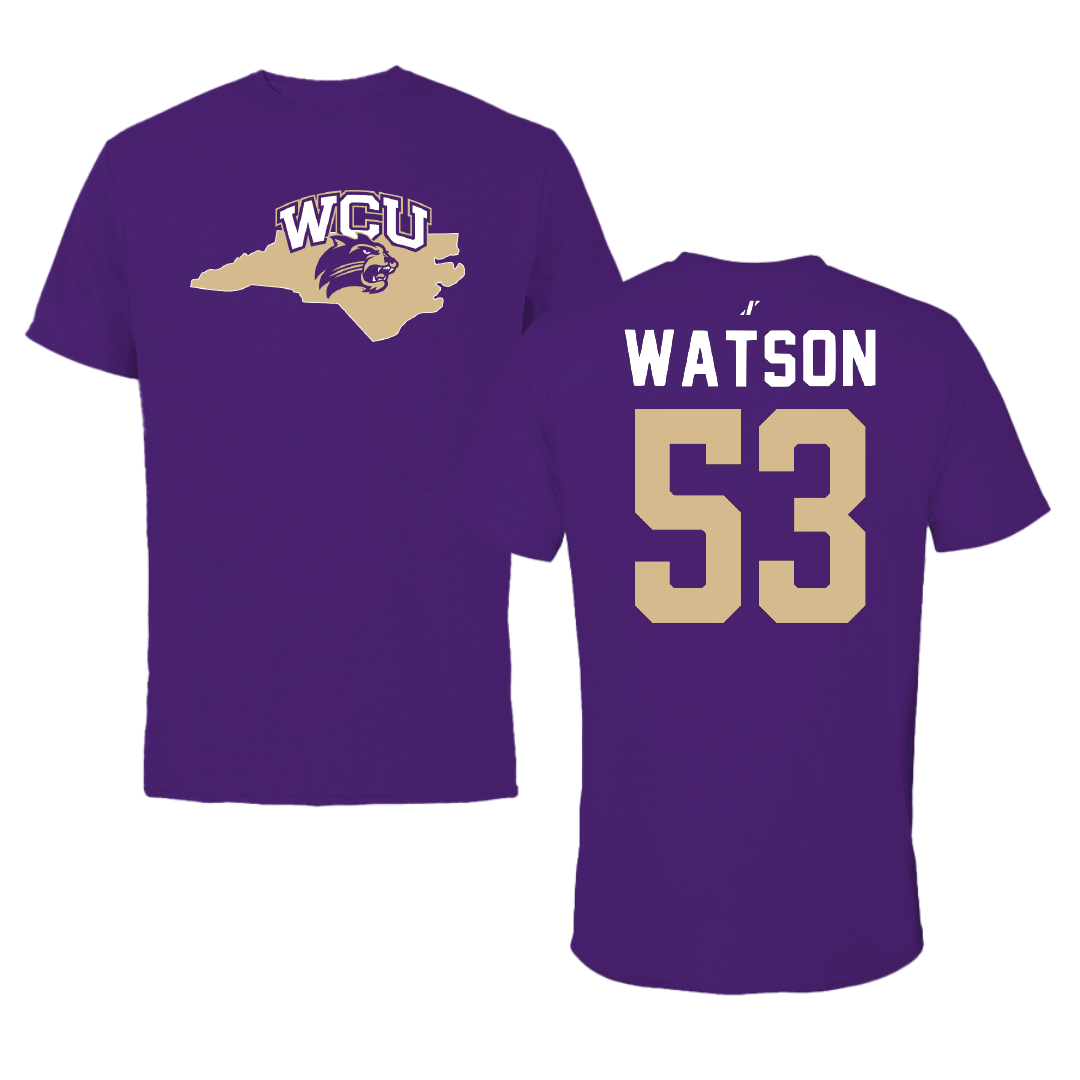 Western Carolina University Football Purple State Tee - #53 Zach Watson