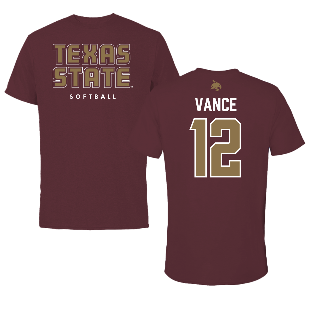 Texas State University Softball Maroon Performance Tee - #12 Halee Vance
