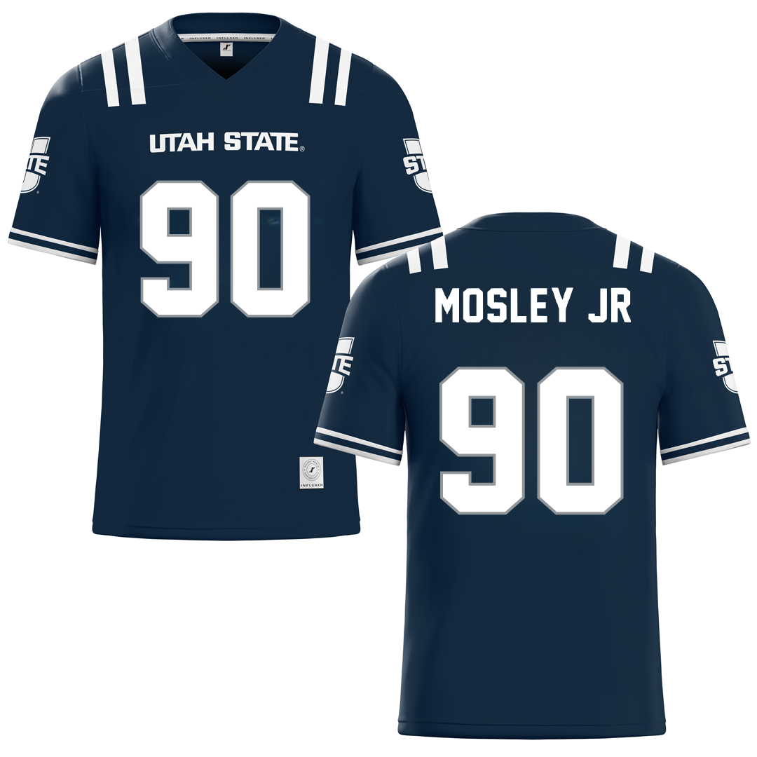 Utah State University Blue Football Jersey - #90 Clifton Mosley Jr
