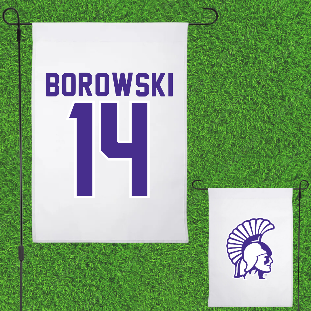 Winona State University Basketball White Garden Flag - #14 Ty Borowski