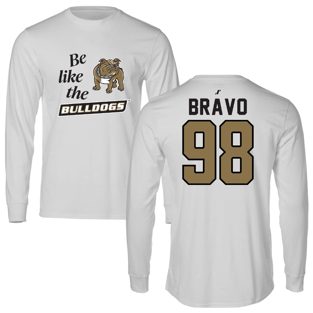 Bryant University Football Light Gray Be Like Us Long Sleeve - #98 Gustavo Bravo