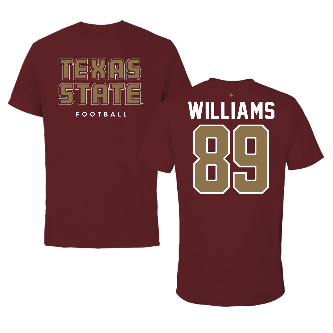 Texas State University Football Maroon Tee - #89 Jordan Williams