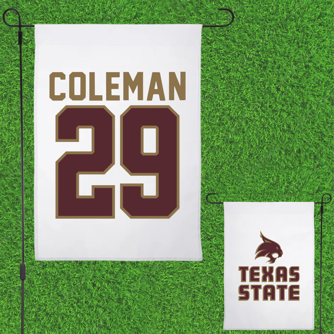 Texas State University Football White Garden Flag - #29 Caleb Coleman