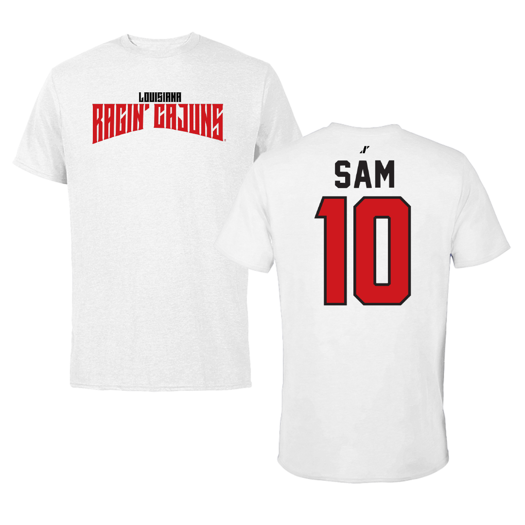University of Louisiana at Lafayette Basketball White Classic Performance Tee - #10 Aasia Sam
