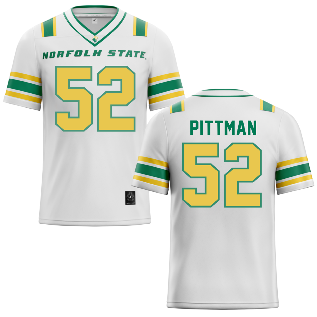 Norfolk State University White Football Jersey - #52 Austin Pittman