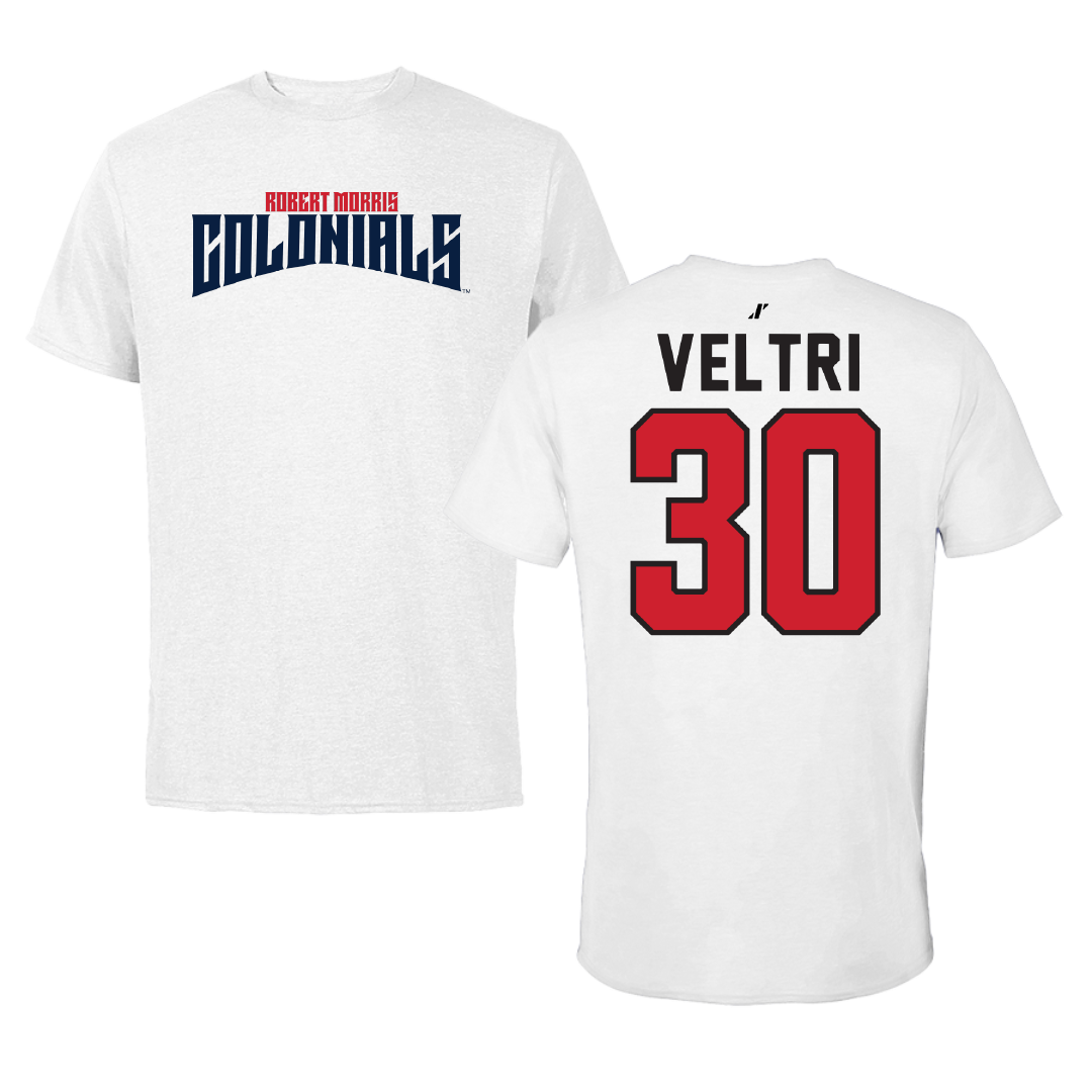 Robert Morris University Ice Hockey White Classic Performance Tee - #30 Chad Veltri