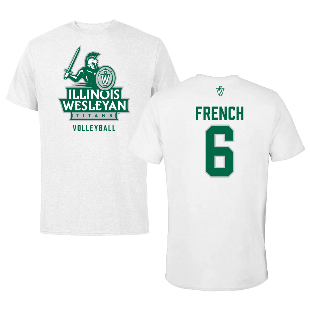 Illinois Wesleyan University Volleyball White Performance Tee - #6 Taylor French