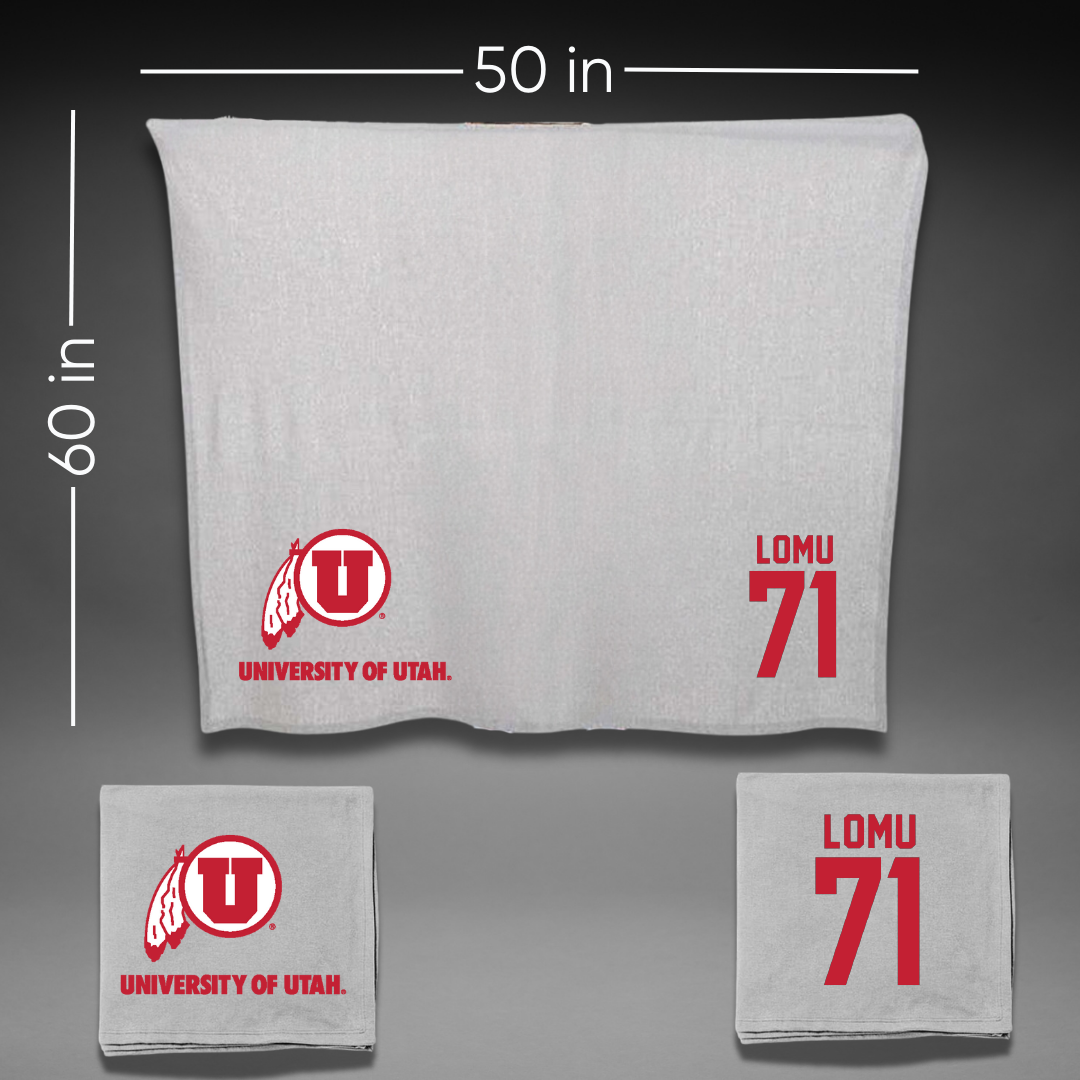 University of Utah Football Gray Blanket - #71 Caleb Lomu