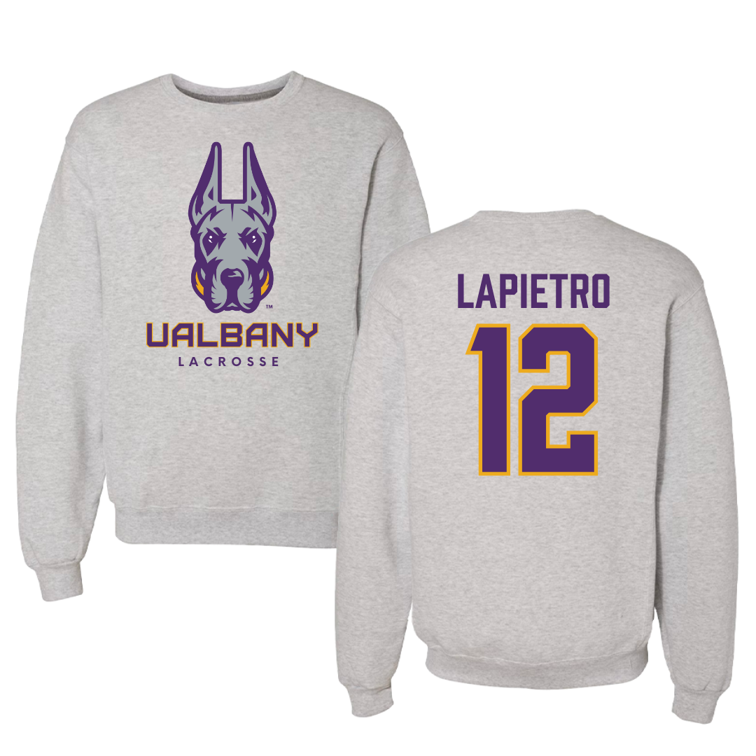 University at Albany Lacrosse Gray Crewneck - #12 Darien LaPietro
