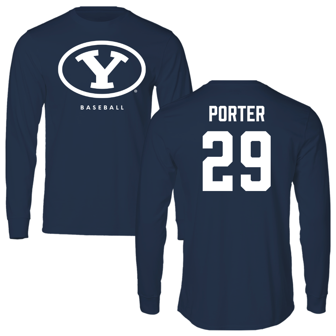 Brigham Young University Baseball Navy Performance Long Sleeve - #29 Jake Porter