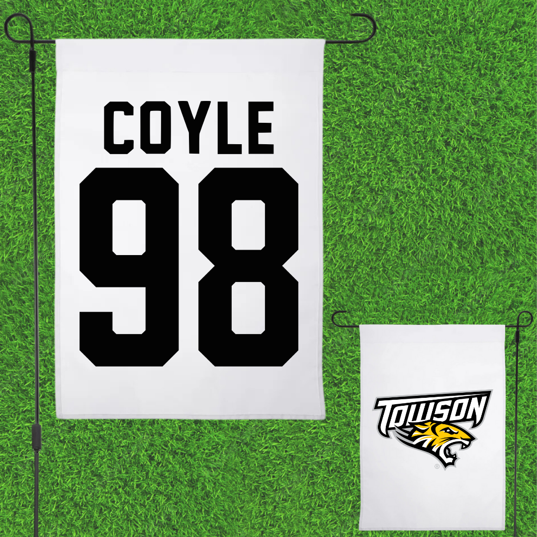 Towson University Football White Garden Flag - #98 Patrick Coyle