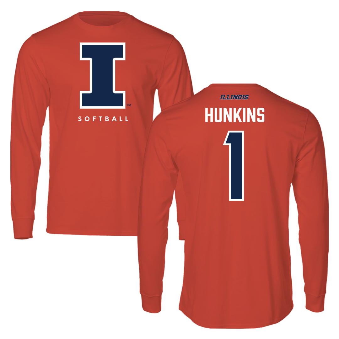 University of Illinois Softball Orange Performance Long Sleeve - #1 Reese Hunkins