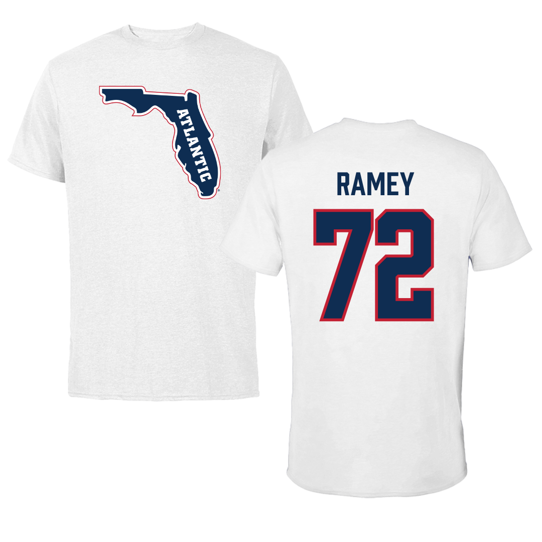 Florida Atlantic University Football White Tee - #72 Brayden Ramey