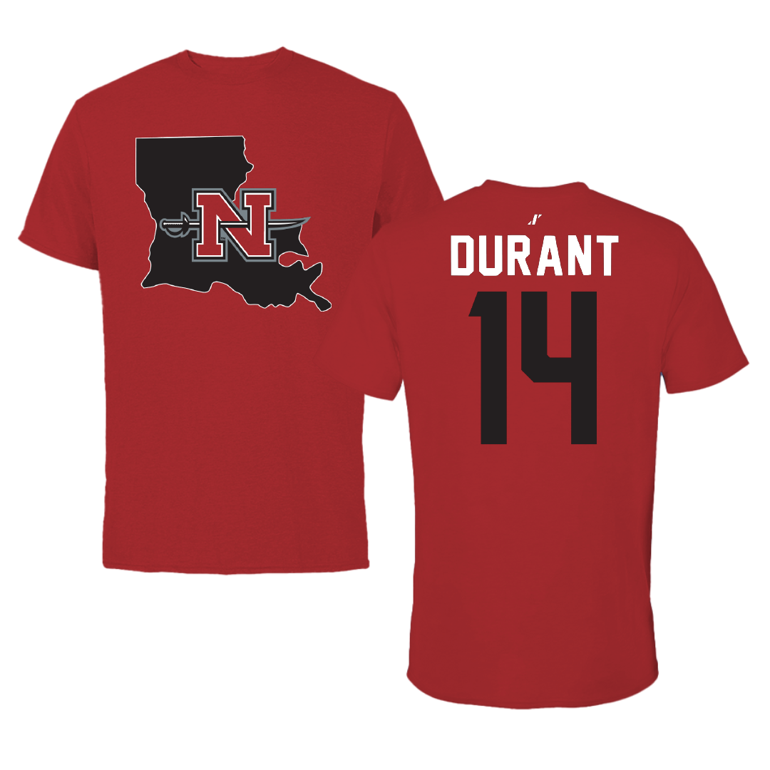 Nicholls State University Beach Volleyball Canvas Red State Tee - #14 Bethanie Durant