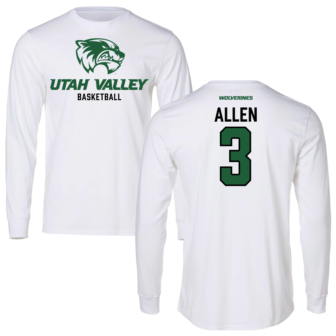 Utah Valley University Basketball White Performance Long Sleeve - #3 Drake Allen