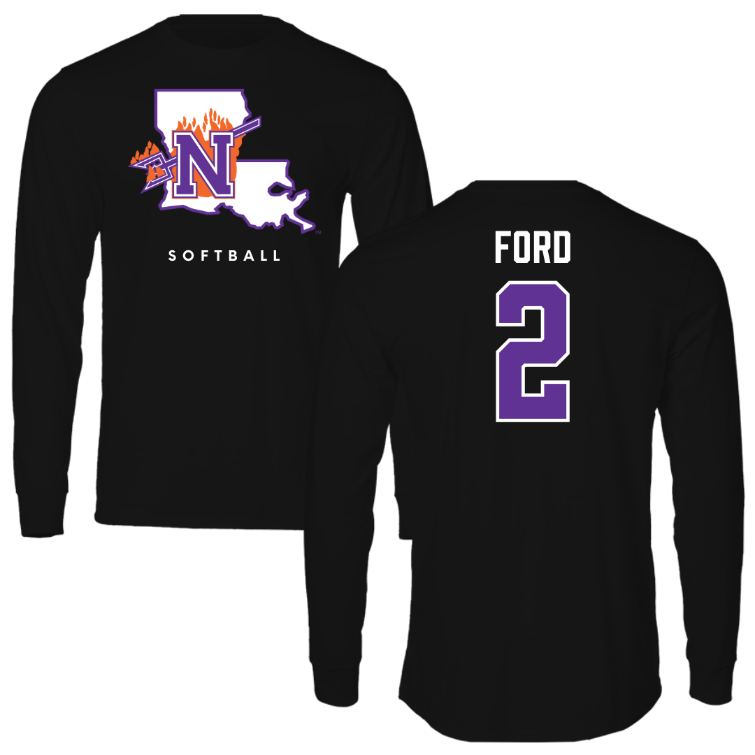 Northwestern State University Softball Black Block Performance Long Sleeve - #2 Camryn Ford
