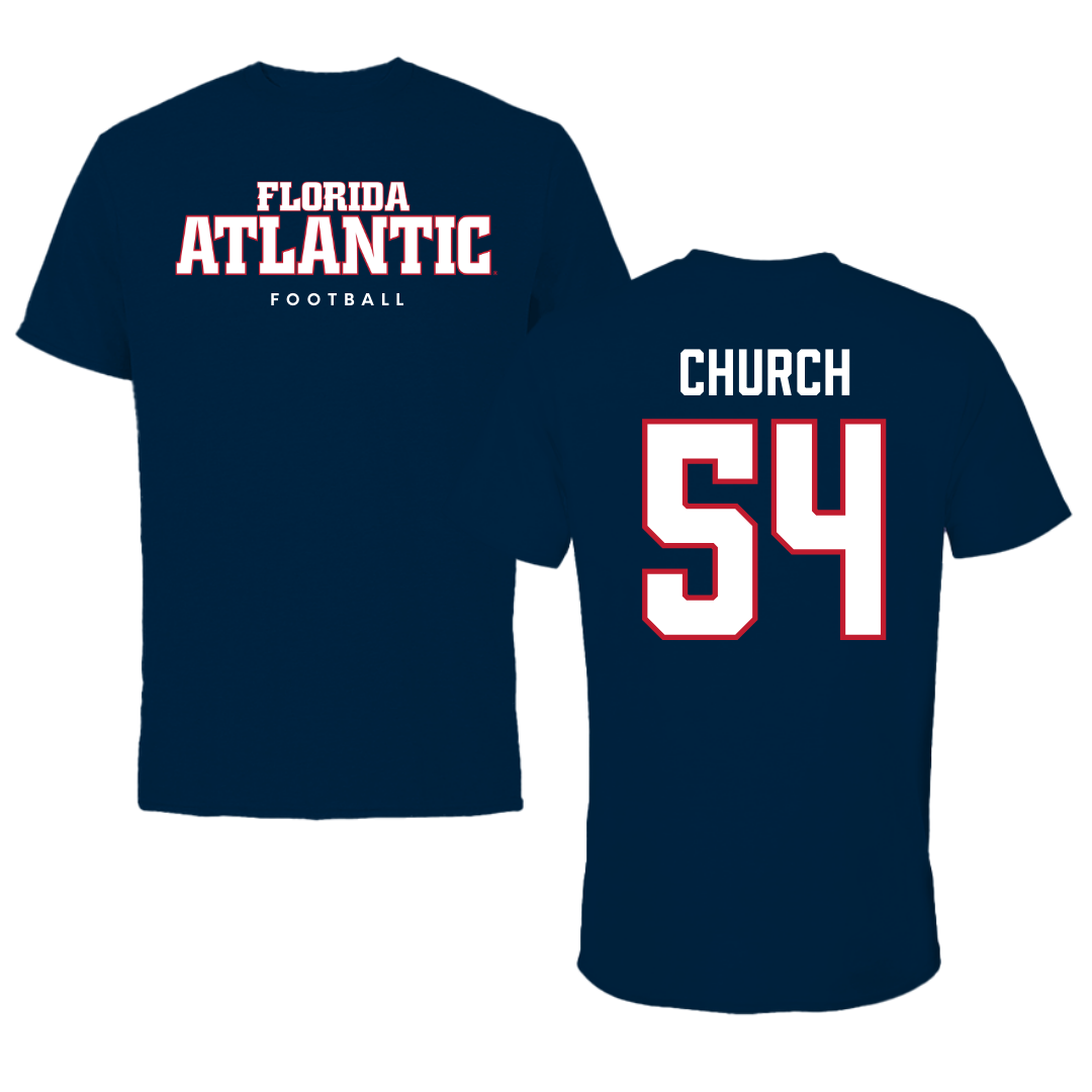 Florida Atlantic University Football Navy Block Tee - #54 Jordan Church