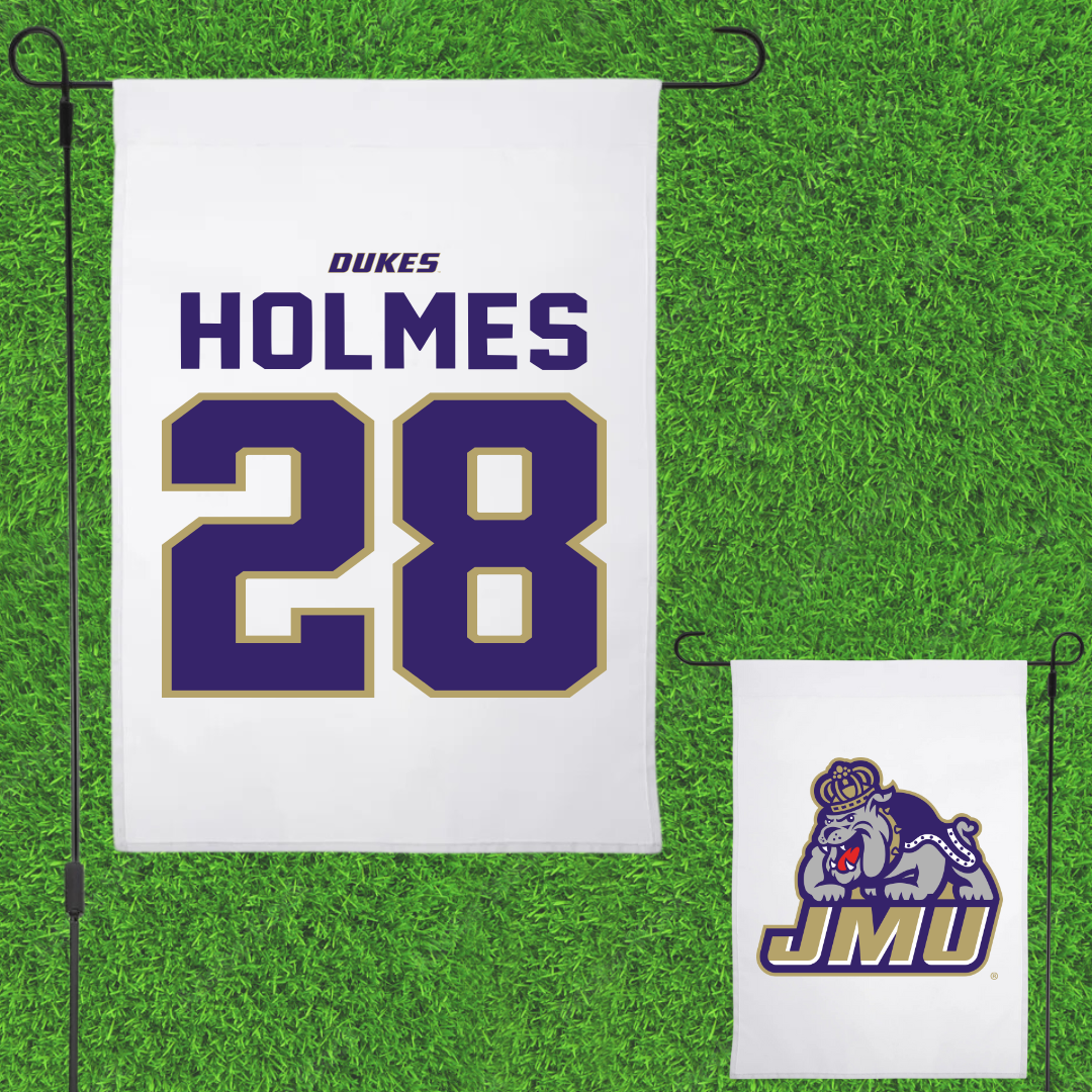 James Madison University Football White Garden Flag - #28 Kye Holmes