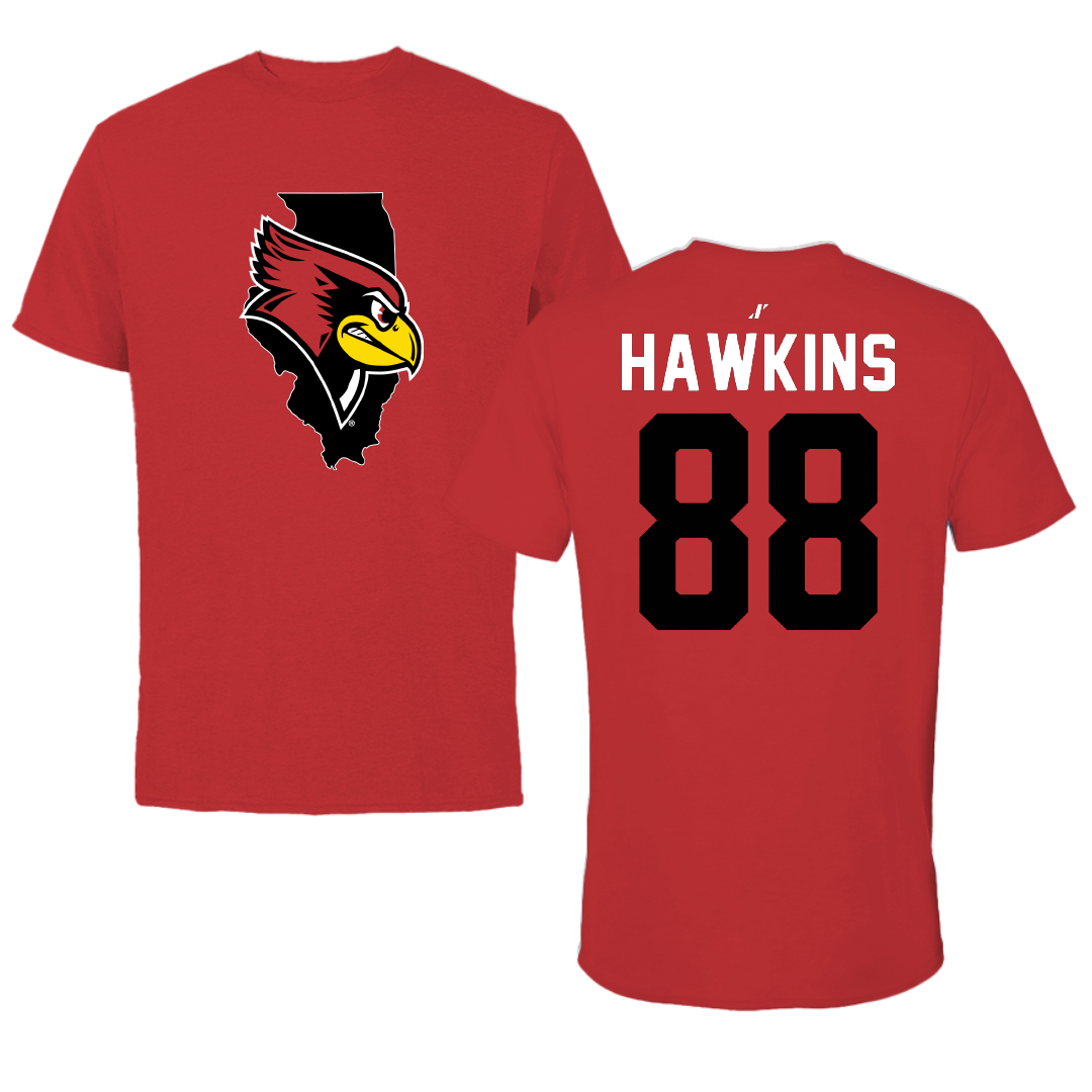 Illinois State University Football Red State Tee - #88 Nick Hawkins