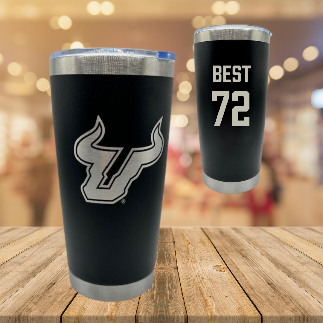 University of South Florida Football Black Stainless Steel Tumbler - #72 Cole Best