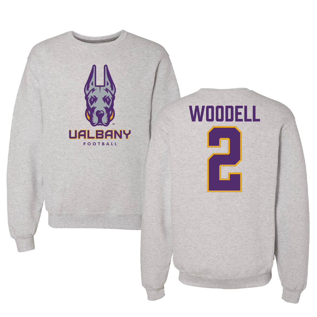 University at Albany Football Gray Crewneck - #2 Griffin Woodell