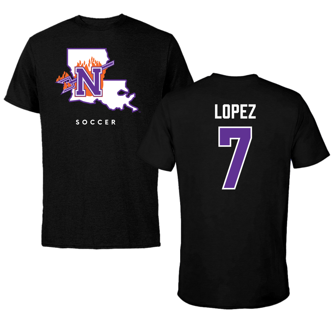 Northwestern State University Soccer Black Block Tee - #7 Sabrina Lopez
