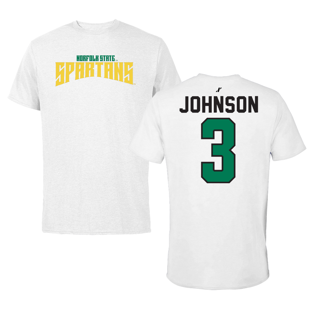Norfolk State University Basketball White Classic Performance Tee - #3 Diamond Johnson