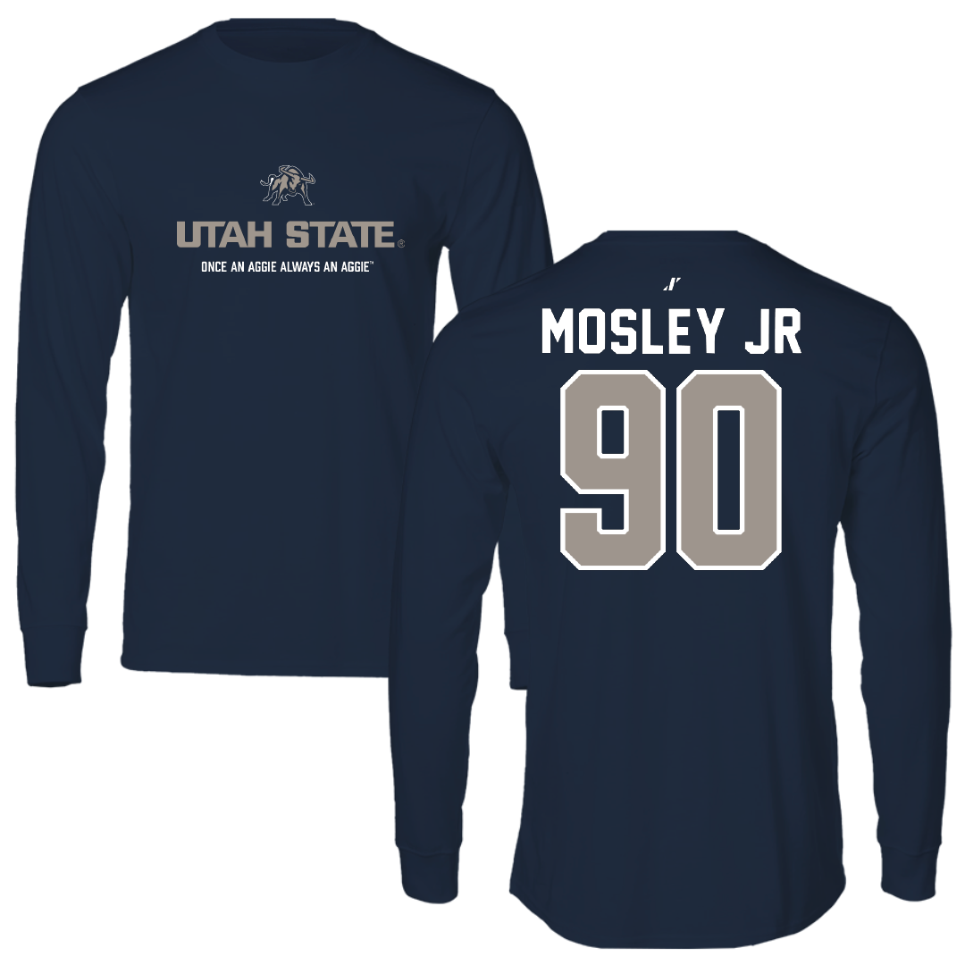 Utah State University Football Navy General Performance Long Sleeve - #90 Clifton Mosley Jr