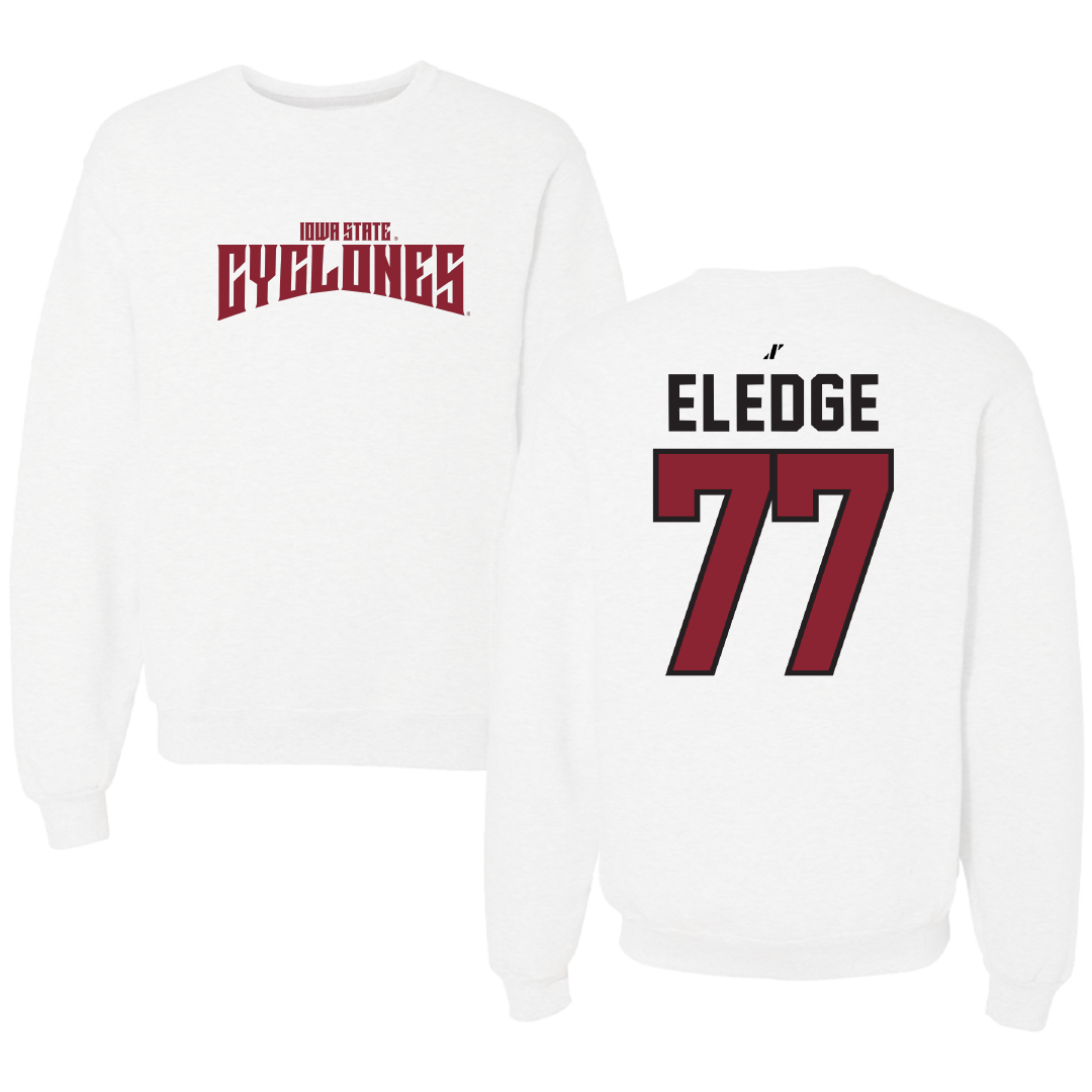 Iowa State University Football White Classic Crewneck - #77 Easton Eledge