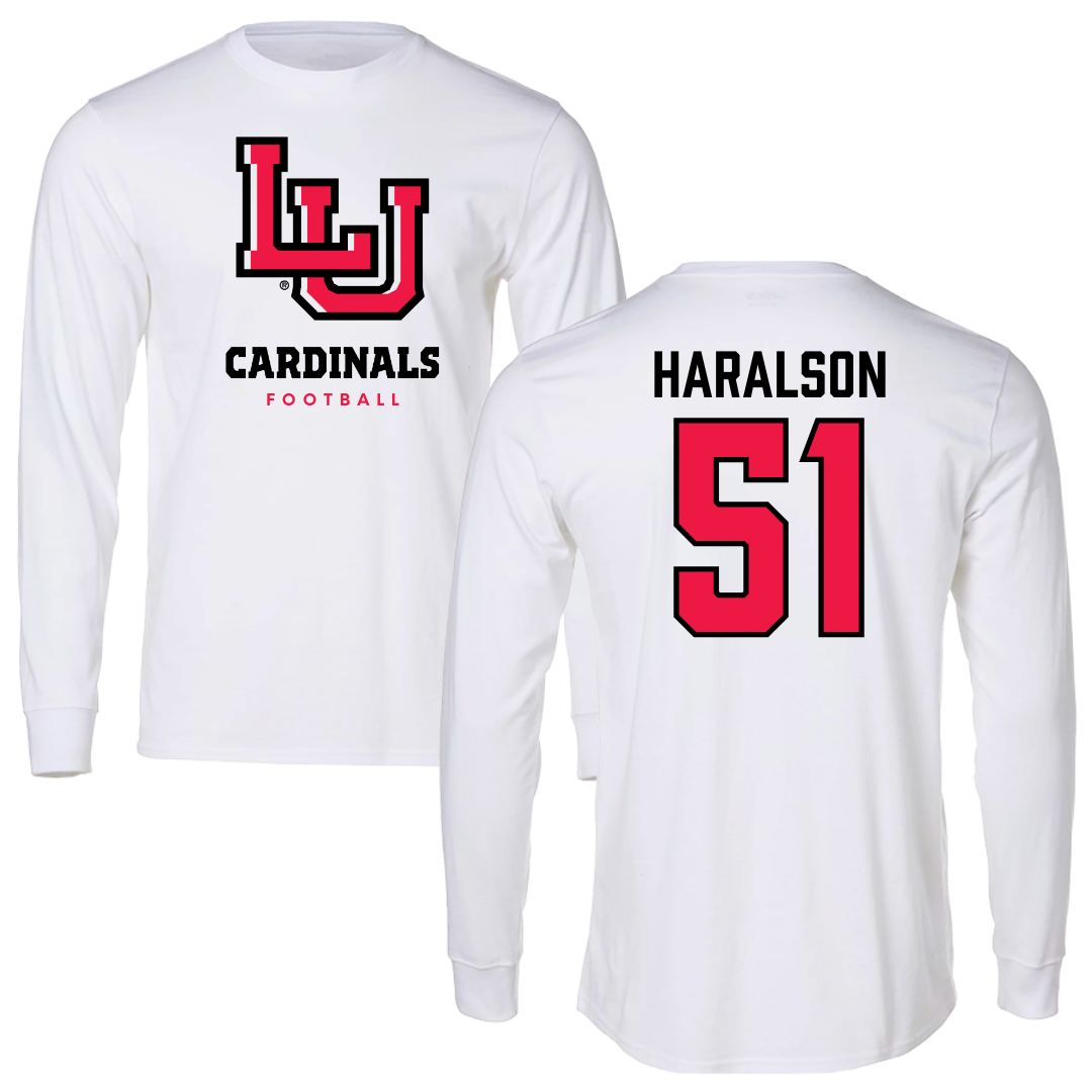 Lamar University Football White Performance Long Sleeve - #51 Alex Haralson