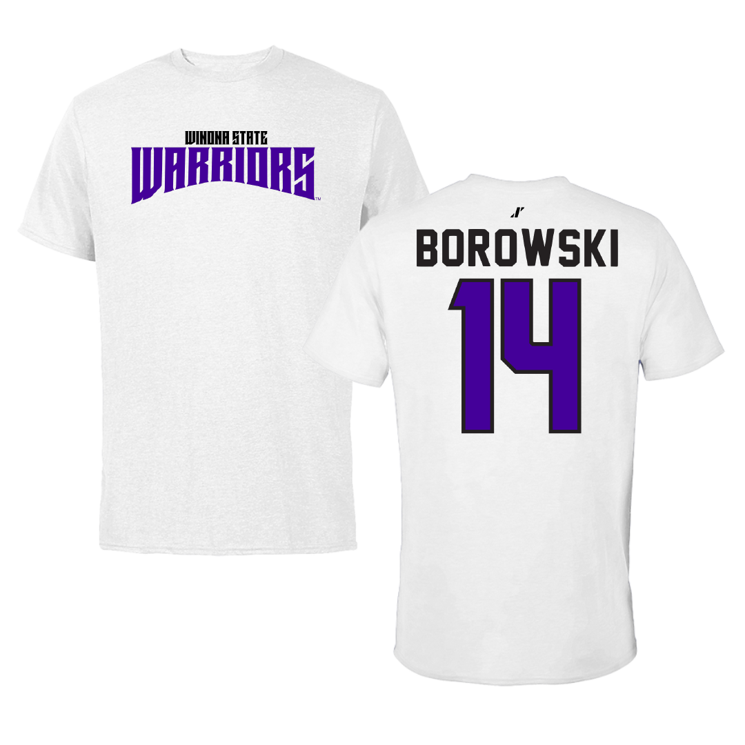 Winona State University Basketball White Classic Performance Tee - #14 Ty Borowski